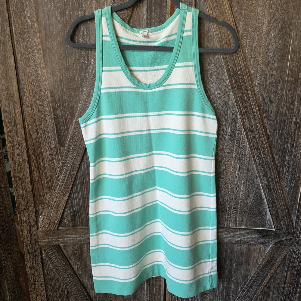 J Crew Dress Women's Size Small Aqua & White Stripes Tank Sweatshirt Fabric